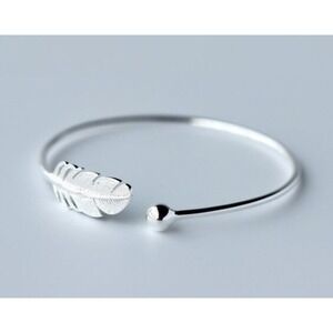 NEW Feather Cuff Bangle Bracelet 925‎ Sterling Silver Adjustable